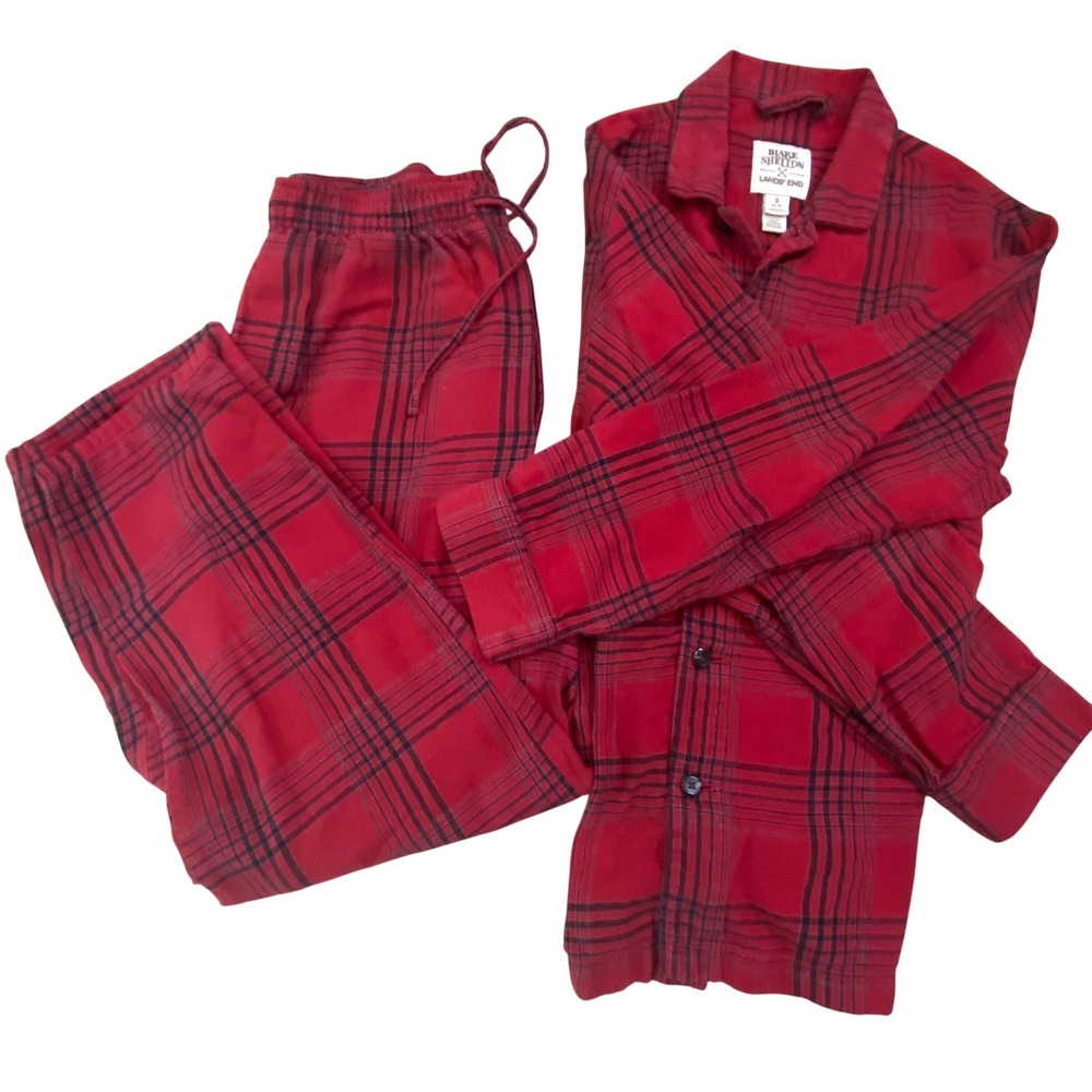 Lands End‎ Blake Shelton Pajama Set Mens Top S Pants M Red Plaid Flannel